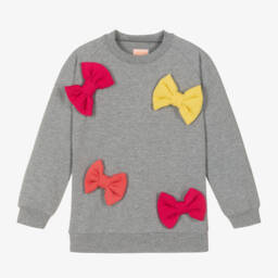 Wauw Capow-Girls Organic Grey Bow Jumper | Childrensalon Outlet