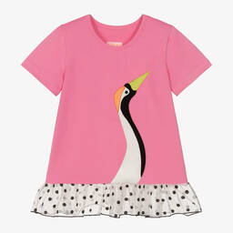 Wauw Capow-Girls Pink Organic Cotton Bird T-Shirt | Childrensalon Outlet
