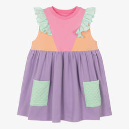 Wauw Capow-فستان قطن عضوي جيرسي لون زهري وبنفسجي | Childrensalon Outlet