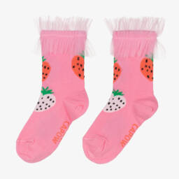 Wauw Capow-جوارب قطن عضوي محبوك لون زهري للبنات | Childrensalon Outlet