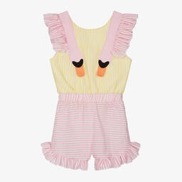 Wauw Capow-Girls Pink & Yellow Cotton Swan Playsuit | Childrensalon Outlet