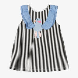 Wauw Capow-Girls White & Black Stripe Dress | Childrensalon Outlet