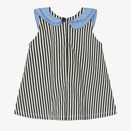 Wauw Capow-Girls White & Black Stripe Dress | Childrensalon Outlet