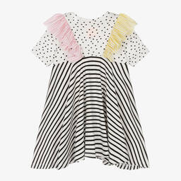Wauw Capow-Girls White Polka Dots & Stripes Dress | Childrensalon Outlet