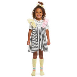 Wauw Capow-Girls White Polka Dots & Stripes Dress | Childrensalon Outlet