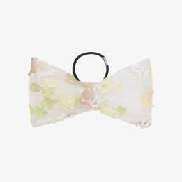 Wauw Capow-Girls White Tulle Bow Hair Elastic (18cm) | Childrensalon Outlet