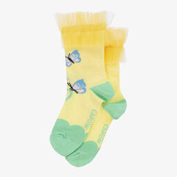 Wauw Capow-جوارب قطن عضوي وتول لون أصفر للبنات | Childrensalon Outlet