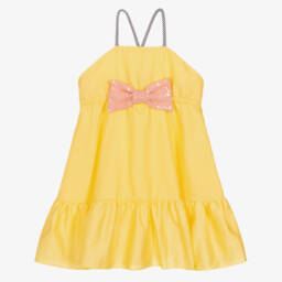 Wauw Capow-Желтое хлопковое платье с бантом | Childrensalon Outlet