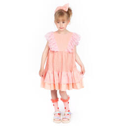 Wauw Capow-Pink Ruched Ruffle Dress | Childrensalon Outlet