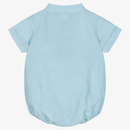 Wedoble-Baby Boys Blue Linen Bodysuit | Childrensalon Outlet