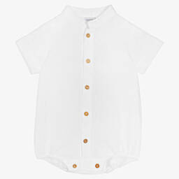 Wedoble-Baby Boys White Linen Bodysuit | Childrensalon Outlet