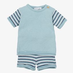 Wedoble-Blue Stripe Cotton Shorts Set | Childrensalon Outlet