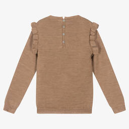 Wedoble-Girls Brown Wool Knit Sweater | Childrensalon Outlet
