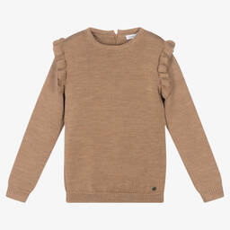 Wedoble-Girls Brown Wool Knit Sweater | Childrensalon Outlet