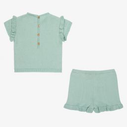 Wedoble-طقم شورت أطفال بناتي قطن محبوك لون أخضر | Childrensalon Outlet