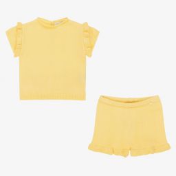 Wedoble-Girls Yellow Knit Shorts Set | Childrensalon Outlet