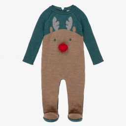 Wedoble-Green Reindeer Wool Babygrow | Childrensalon Outlet