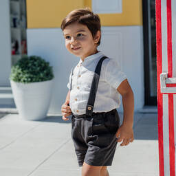 Wedoble-Grey & Ivory Linen Shorts Set | Childrensalon Outlet