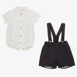 Wedoble-Grey & Ivory Linen Shorts Set | Childrensalon Outlet