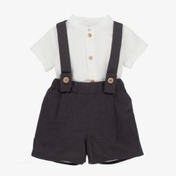 Wedoble-Grey & Ivory Linen Shorts Set | Childrensalon Outlet
