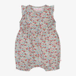 Week-end à la mer-Baby Girls Red Floral Cotton Shortie | Childrensalon Outlet