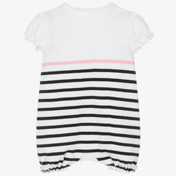 Week-end à la mer-Baby Girls White Breton Stripe Cotton Shortie | Childrensalon Outlet