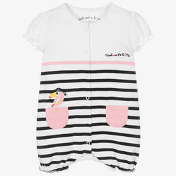 Week-end à la mer-Baby Girls White Breton Stripe Cotton Shortie | Childrensalon Outlet
