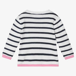 Week-end à la mer-Baby Girls White Cotton Striped Sweater | Childrensalon Outlet