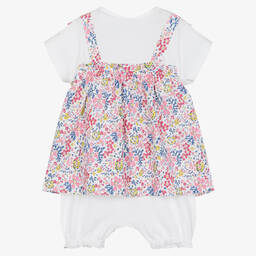 Week-end à la mer-Baby Girls White & Pink Cotton Floral Dress | Childrensalon Outlet