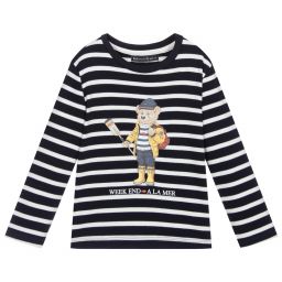 Week-end à la mer-Blue Stripe Teddy Bear Top | Childrensalon Outlet