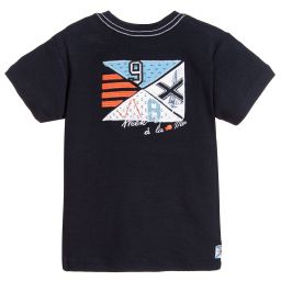 Week-end à la mer-تيشيرت قطن لون كحلي وأبيض للأولاد | Childrensalon Outlet