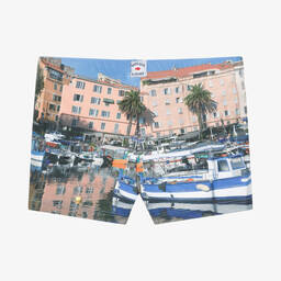 Week-end à la mer-Boys Blue Boat Scene Swim Trunks | Childrensalon Outlet