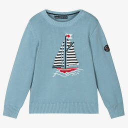 Week-end à la mer-بلوفر قطن محبوك لون أزرق للأولاد | Childrensalon Outlet