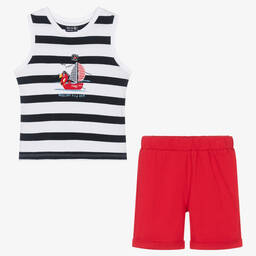 Week-end à la mer-Boys Blue & Red Cotton Shorts Set | Childrensalon Outlet
