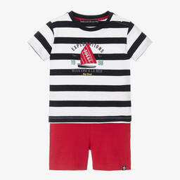 Week-end à la mer-Boys Blue & Red Cotton Shorts Set | Childrensalon Outlet