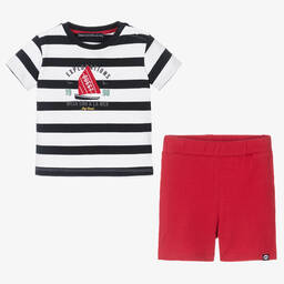 Week-end à la mer-Boys Blue & Red Cotton Shorts Set | Childrensalon Outlet
