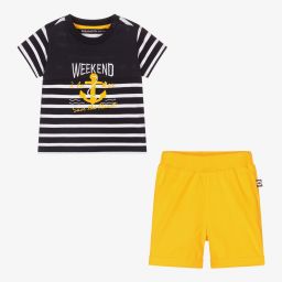 Week-end à la mer-طقم شورت وتوب أطفال ولادي قطن لون كحلي وأصفر | Childrensalon Outlet