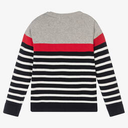 Week-end à la mer-كنزة قطن محبوك مقلم لون كحلي ورمادي للأولاد | Childrensalon Outlet