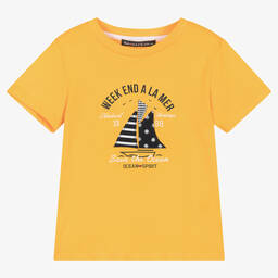 Week-end à la mer-Boys Golden Yellow Cotton Boat T-Shirt | Childrensalon Outlet