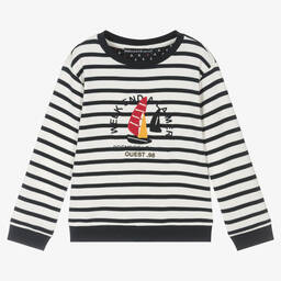 Week-end à la mer-Boys Ivory & Blue Cotton Sweatshirt | Childrensalon Outlet