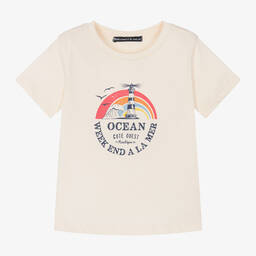 Week-end à la mer-Boys Ivory Cotton Lighthouse T-Shirt | Childrensalon Outlet