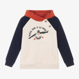 Week-end à la mer-توب هودي بطبعة طائرالبوفين قطن لون عاجي للأولاد | Childrensalon Outlet