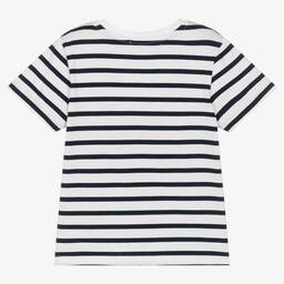 Week-end à la mer-Boys White Breton Stripe Boat T-Shirt | Childrensalon Outlet