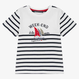 Week-end à la mer-Boys White Breton Stripe Boat T-Shirt | Childrensalon Outlet