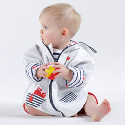 Week-end à la mer-بونشو مطري أبيض للأولاد مع قبعة | Childrensalon Outlet