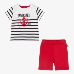 Week-end à la mer-Boys White & Red Shorts Set | Childrensalon Outlet