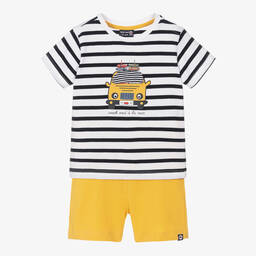 Week-end à la mer-Boys Yellow & White Cotton Shorts Set | Childrensalon Outlet