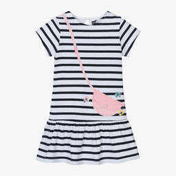 Week-end à la mer-Girls Blue Cotton Breton Stripe Bag Dress | Childrensalon Outlet