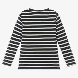 Week-end à la mer-Girls Blue Cotton Breton Stripe Heart Top | Childrensalon Outlet