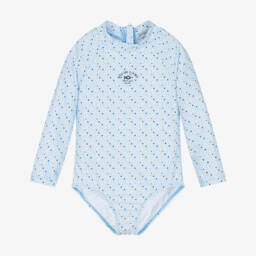 Week-end à la mer-Girls Blue Floral UPF50 Swimsuit | Childrensalon Outlet